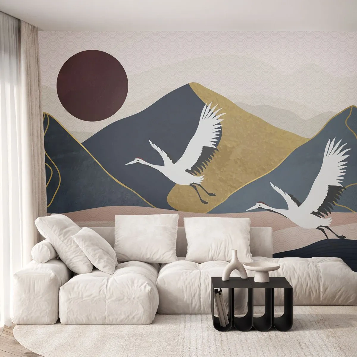 Fototapet Premium Sand - Nästa dag FLUGIT iväg - Abstraktion, Kranar, Berg - 400x280 cm