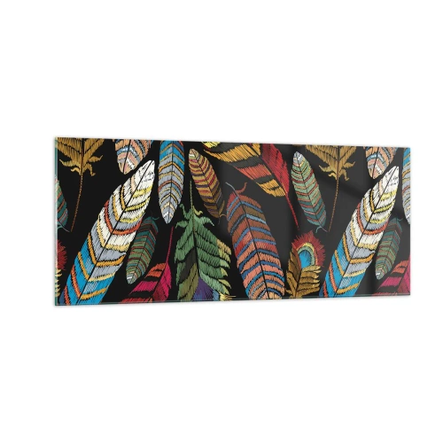 Glastavla - Bild på glas - Fågelkarneval - 100x40 cm