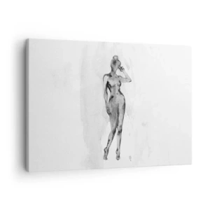 Canvastavla - Bild på duk - Skiss av en kvinnas silhuett i grå nyanser - 70x50cm - En studie om kvinnlighetens perfektion - Modern väggdekoration för vardagsrum och sovrum ARTTOR