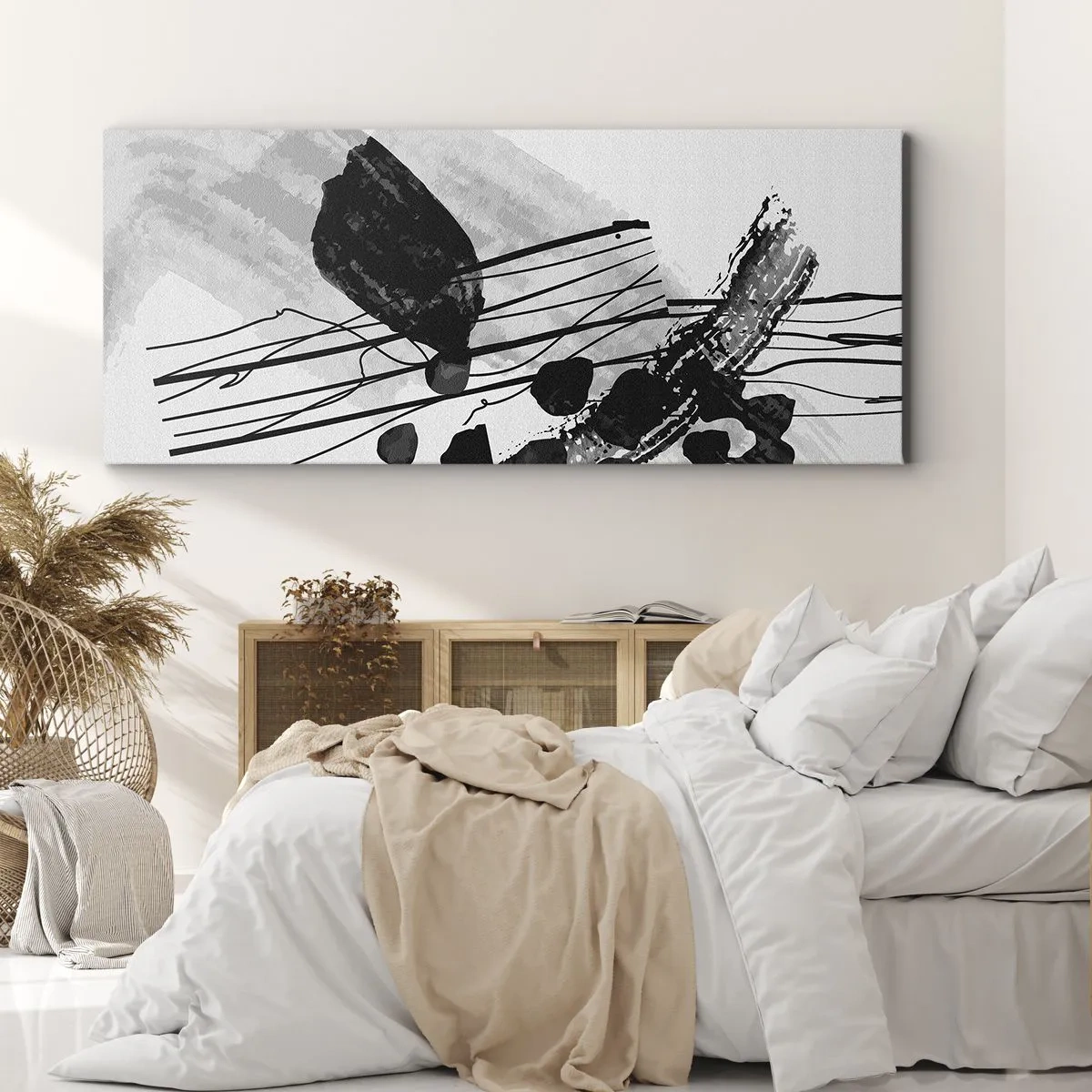Canvastavla - Bild på duk - Svartvit organisk abstraktion - 100x40 cm