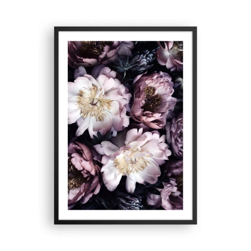 Affisch i svart ram - Fina pionblommor i dämpade färger - 50x70cm - En bukett i gammal stil - Modern väggdekoration för vardagsrum och sovrum ARTTOR