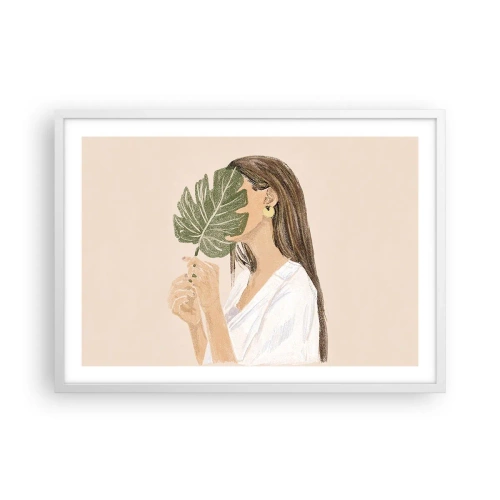 Affisch i vit ram - Mystiskt porträtt med solfjäder - 70x50 cm