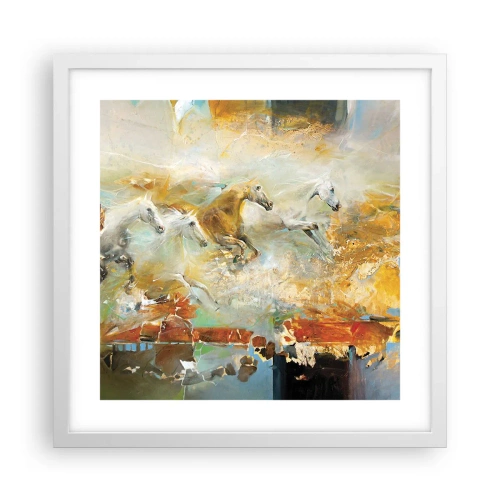 Affisch i vit ram - Galopp genom ljuset - 40x40 cm