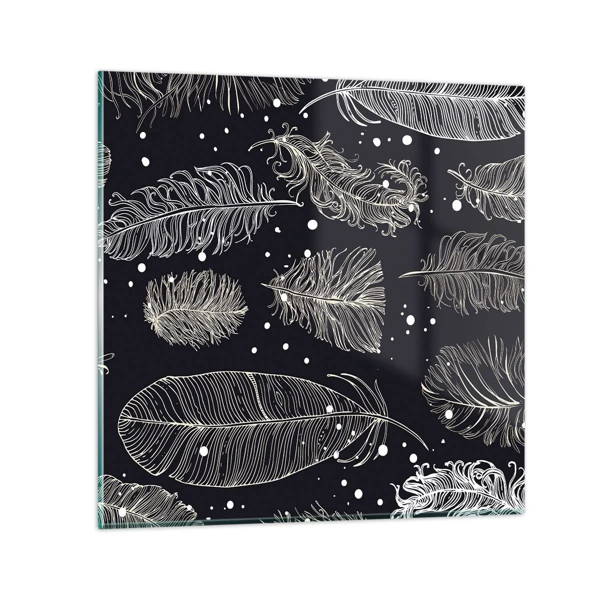 Glastavla - Bild på glas - Fjäderspets - 40x40 cm