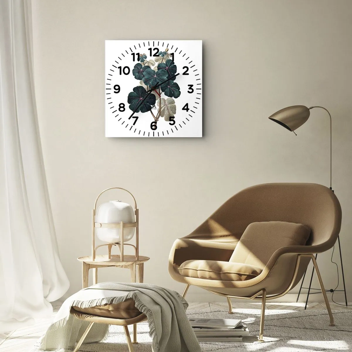 Väggklocka - Klocka på glas - Från ett gammalt herbarium - 40x40 cm