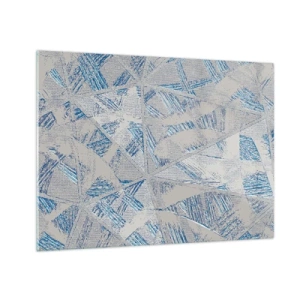 Glastavla - Bild på glas - Geometriska mönster i nyanser av grått och blått - 70x50cm - I en gråblå labyrint - Modern väggdekoration för vardagsrum och sovrum ARTTOR