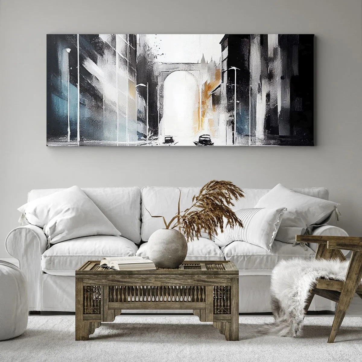 Canvastavla - Bild på duk - Stadsstudie: arkitektur och rörelse - 100x40 cm