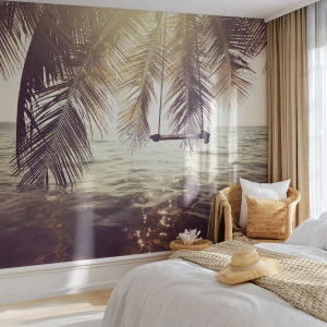 Fototapet Premium Canvas - Gunga i molnen hur mycket du vill - Landskap, Kokosnötspalm, Hav - 400x280 cm