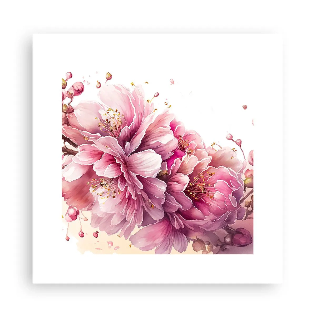 Affisch - Blommande körsbärsblomma - 30x30 cm
