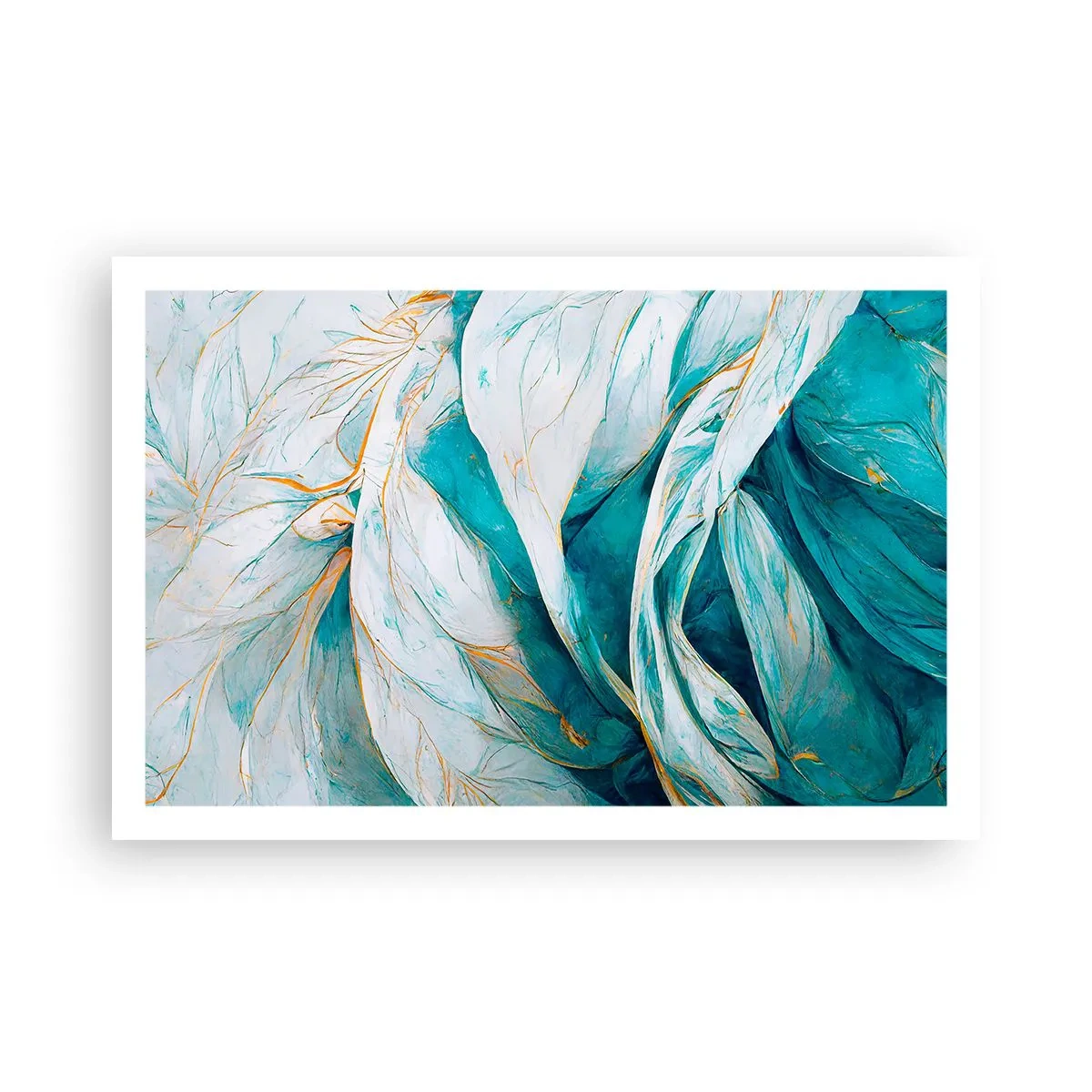 Affisch - Blå abstraktion med guldmotiv - 91x61 cm
