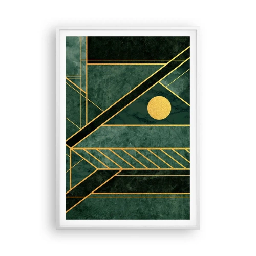 Affisch i vit ram - Dynamik av guld och azurblå - 70x100 cm