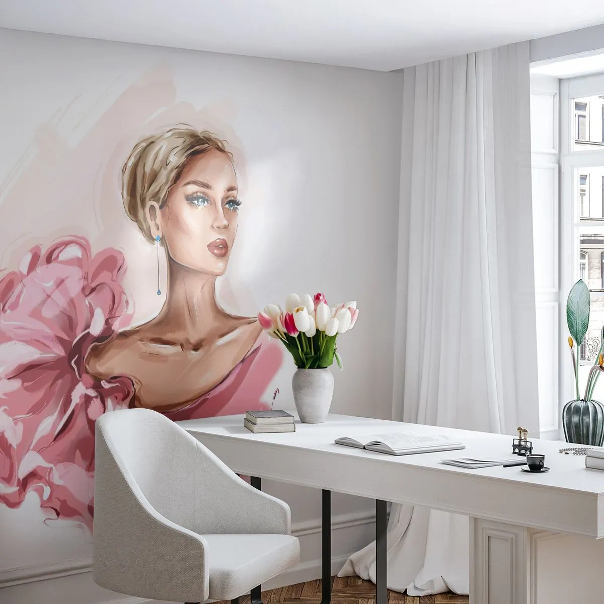 Fototapet Premium Sand - Som målad... - Kvinna, Mode, Grafik - 350x256 cm