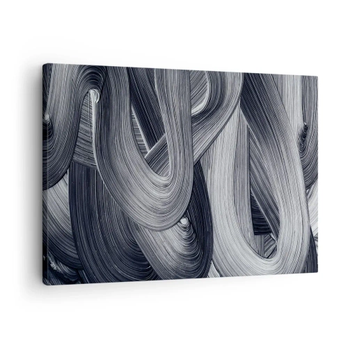 Canvastavla - Bild på duk - Svartvit abstraktion med dynamiska penseldrag. - 70x50cm - Verklighetens flythet - Modern väggdekoration för vardagsrum och sovrum ARTTOR
