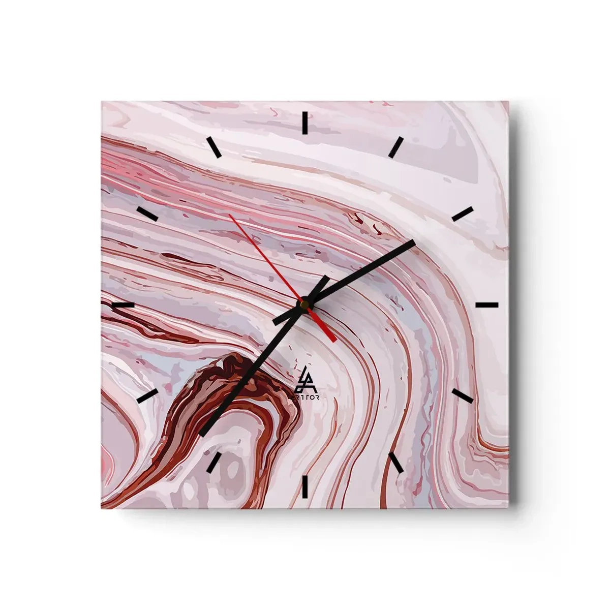 Väggklocka - Klocka på glas - Rakt fram, sedan neråt åt höger - 30x30 cm