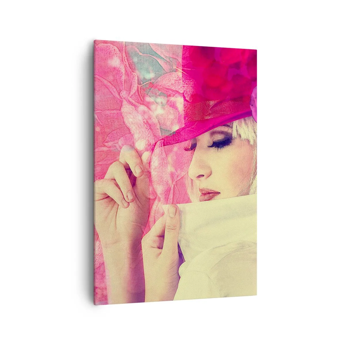Canvastavla - Bild på duk - Retroporträtt i rosa ångor - 70x100 cm