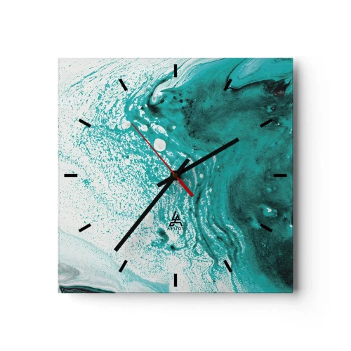 Väggklocka - Klocka på glas - Smälta sig in i vitt och turkos - 30x30 cm