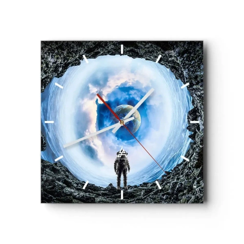 Väggklocka - Klocka på glas - Det är inte långt kvar hem - 40x40 cm