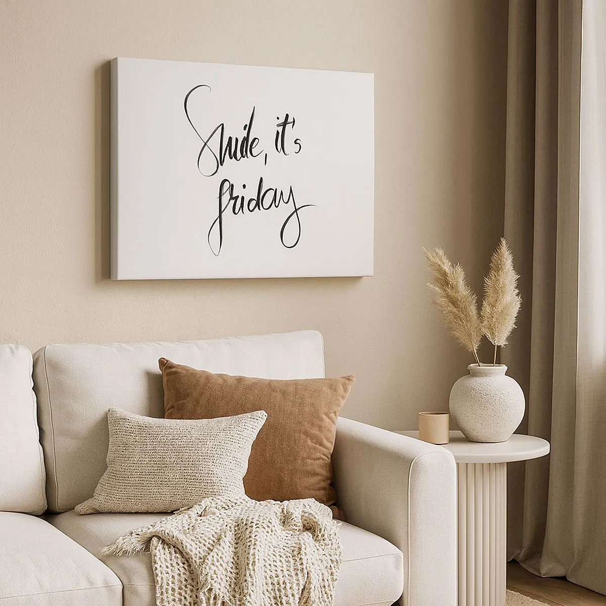 Canvastavla - Bild på duk - Svartvita bokstäver Le, det är fredag - 70x50cm - Riktig glädje - Modern väggdekoration för vardagsrum och sovrum ARTTOR