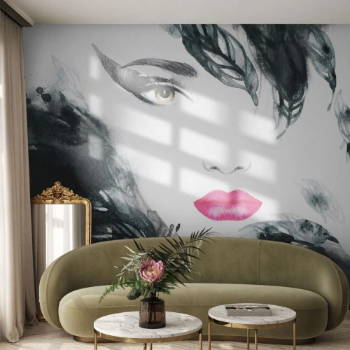 Självhäftande Fototapet Deluxe Sticker - Observera! Femme fatale - Abstraktion, Kvinnans ansikte, Porträtt av en kvinna - 250x175 cm