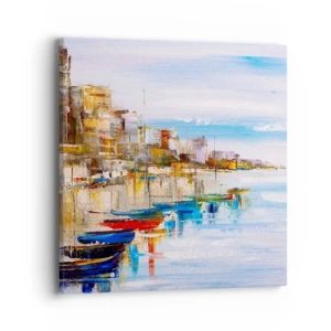 Canvastavla - Bild på duk - Flerfärgad urban hamn - 40x40 cm