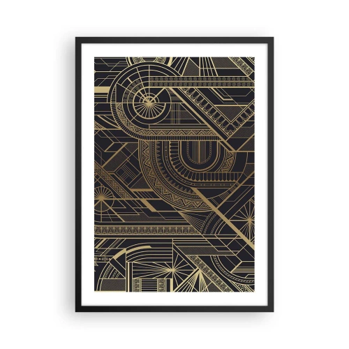 Affisch i svart ram - Geometriskt mönster i gyllene nyanser på svart bakgrund - 50x70cm - Koncept, idéer, planer - Modern väggdekoration för vardagsrum och sovrum ARTTOR