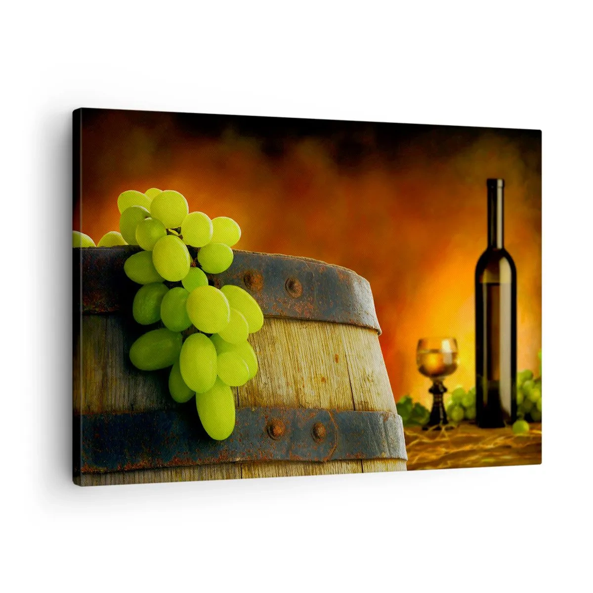 Canvastavla - Bild på duk - Stilleben med vinflaska och vindruvor - 70x50 cm