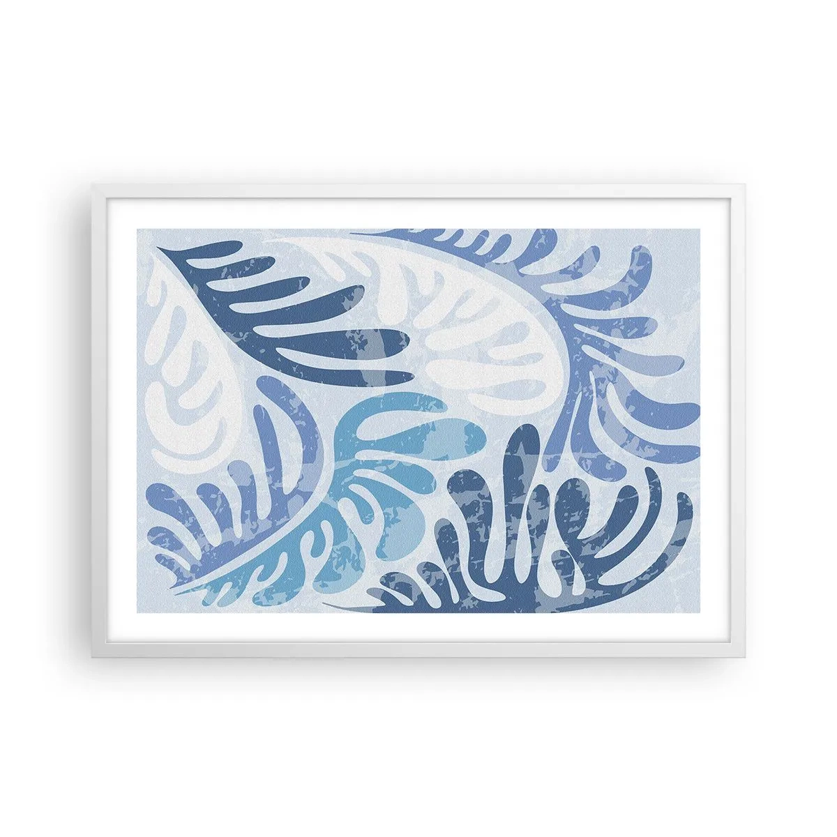 Affisch i vit ram - Blåa ormbunkar - 70x50 cm