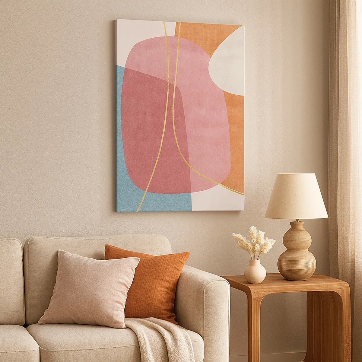 Canvastavla - Bild på duk - Pastellkomposition med guldtråd - 50x70 cm