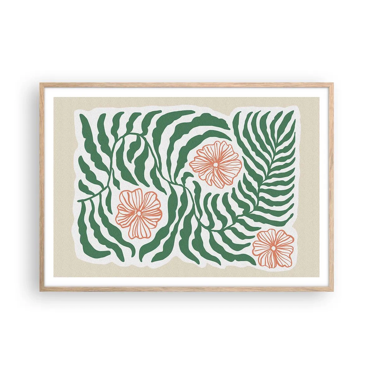 Affisch i ram av ljusek - Blommande i grönt - 100x70 cm