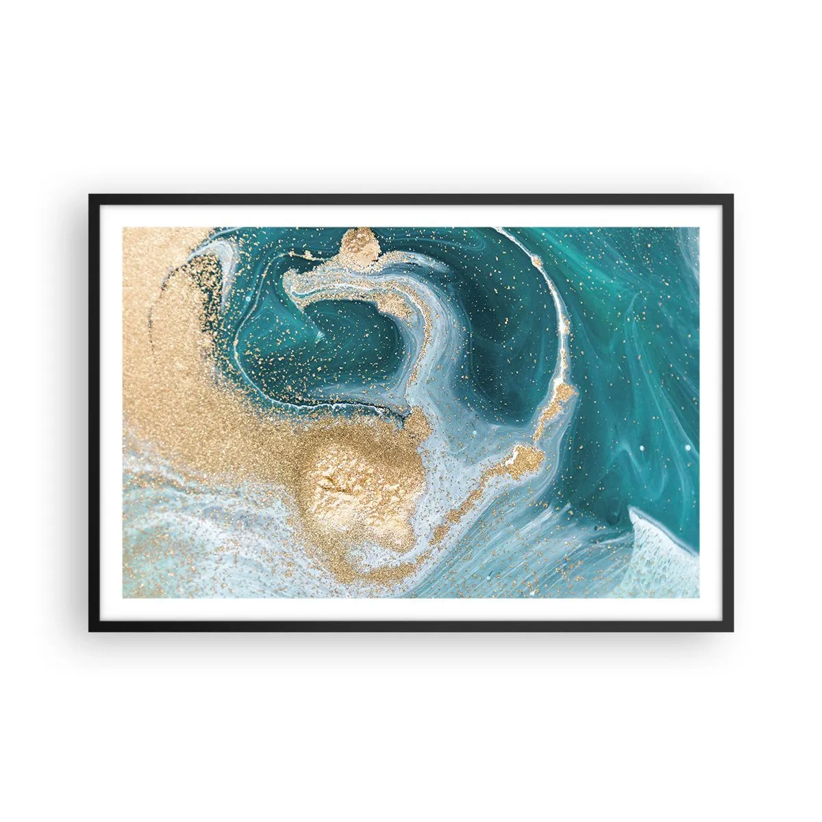 Affisch i svart ram - Guld- och turkosvirvel - 91x61 cm