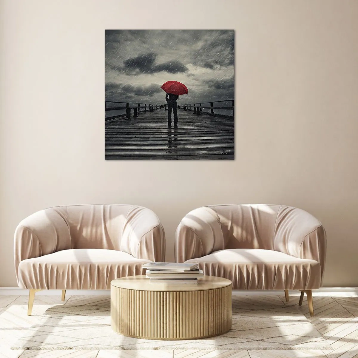 Glastavla - Bild på glas - Det gör inget att det regnar - 70x70 cm