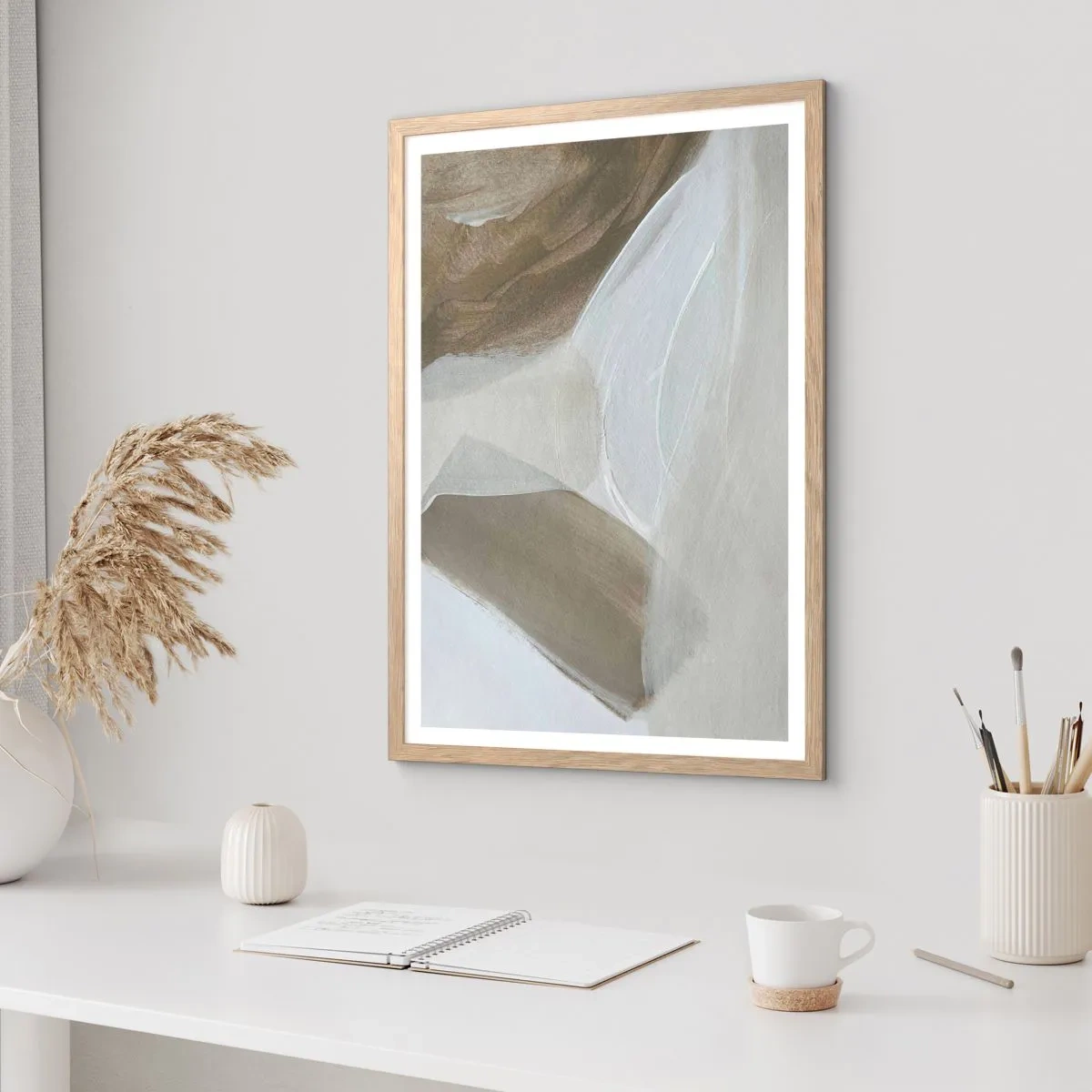 Affisch i ram av ljusek - Våg av vitt - 70x100 cm