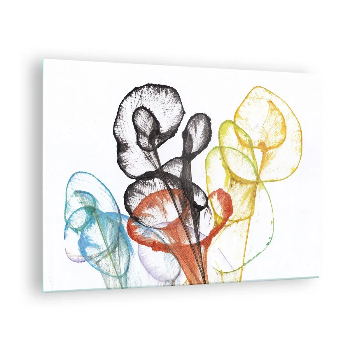 Glastavla - Bild på glas - Färgglada, genomskinliga blommor i konstnärlig stil - 70x50cm - Blommor med själ - Modern väggdekoration för vardagsrum och sovrum ARTTOR
