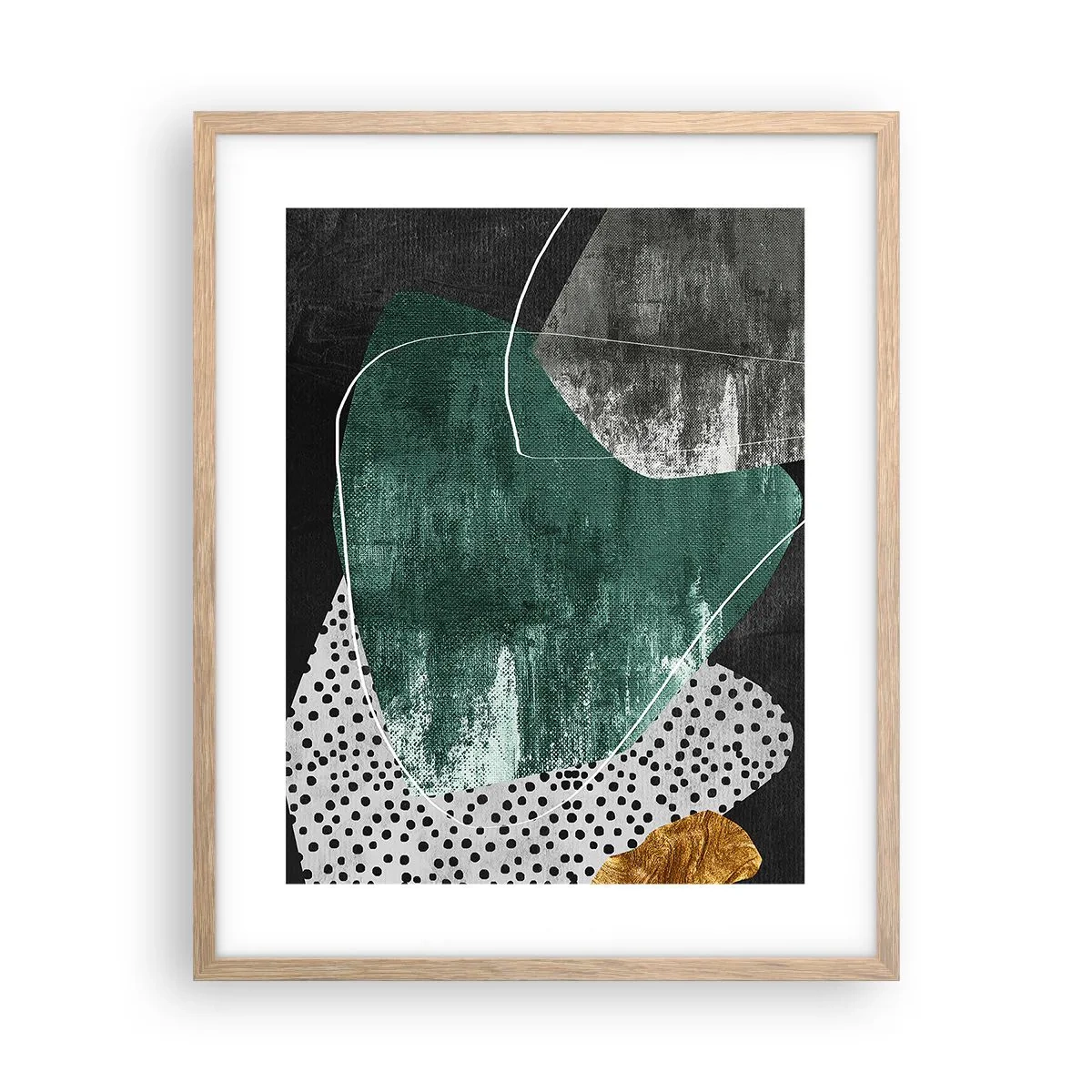 Affisch i ram av ljusek - Färgstark abstraktion med en guldflinga - 40x50 cm