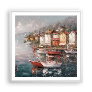 Affisch i vit ram - Romantisk hamn - 60x60 cm