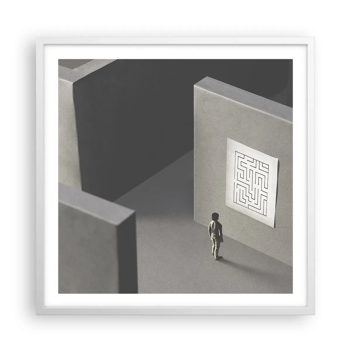 Affisch i vit ram - Men var är jag? - 60x60 cm