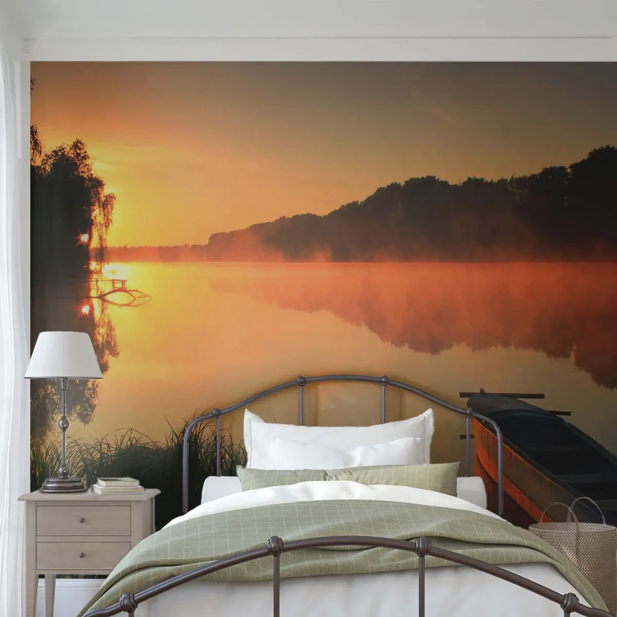 Självhäftande Fototapet Deluxe Sticker - Soluppgång vid spegelklart vatten - Landskap, Sjö, Morgon - 250x175 cm