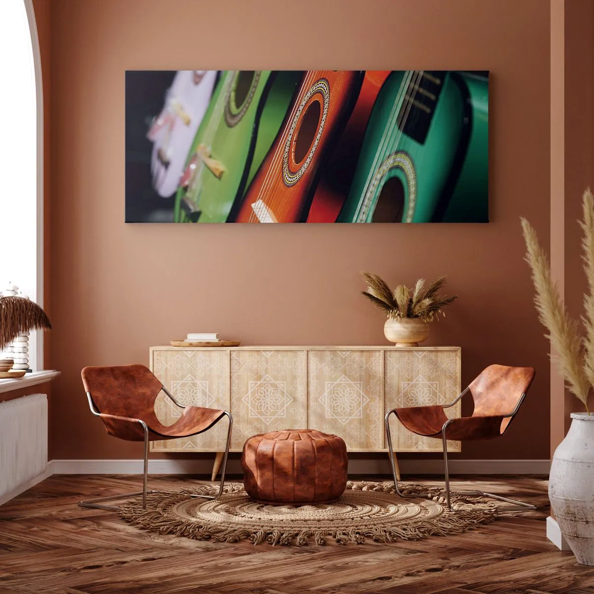 Canvastavla - Bild på duk - Gitarren har flera färger - 100x40 cm