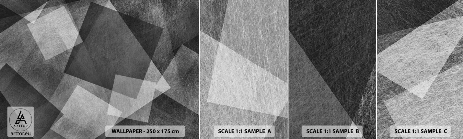 Provbit av självhäftande fototapet Deluxe Sticker - Den eviga symbolen för hållbarhet och ordning - Abstraktion, Bit, Svartvitt - 100x30 cm