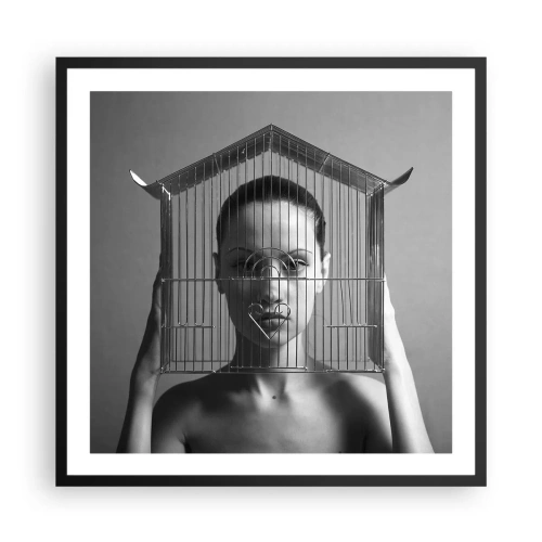 Affisch i svart ram - Något surrealistisk porträtt - 60x60 cm