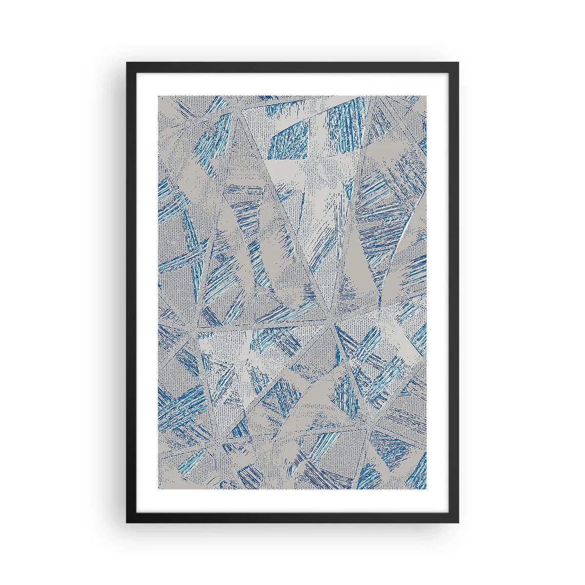 Affisch i svart ram - Geometrisk abstraktion i nyanser av blått och grått - 50x70cm - I en gråblå labyrint - Modern väggdekoration för vardagsrum och sovrum ARTTOR