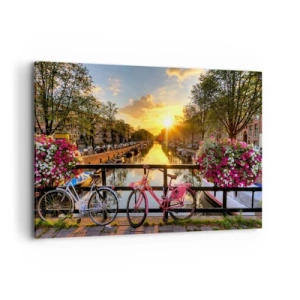 Canvastavla - Bild på duk - Vårmorgon i Amsterdam - 120x80 cm