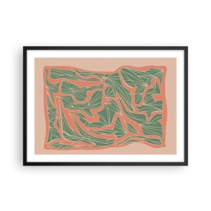 Affisch i svart ram - En kamp mellan korall och grönt - 70x50 cm