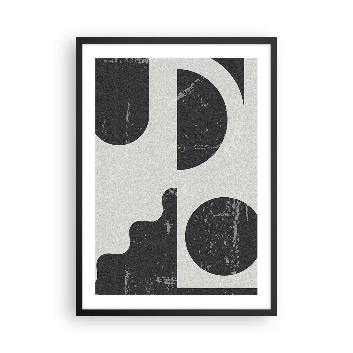 Affisch i svart ram - Abstrakt geometrisk komposition i svart och grått - 50x70cm - Komposition ovanför och under - Modern väggdekoration för vardagsrum och sovrum ARTTOR