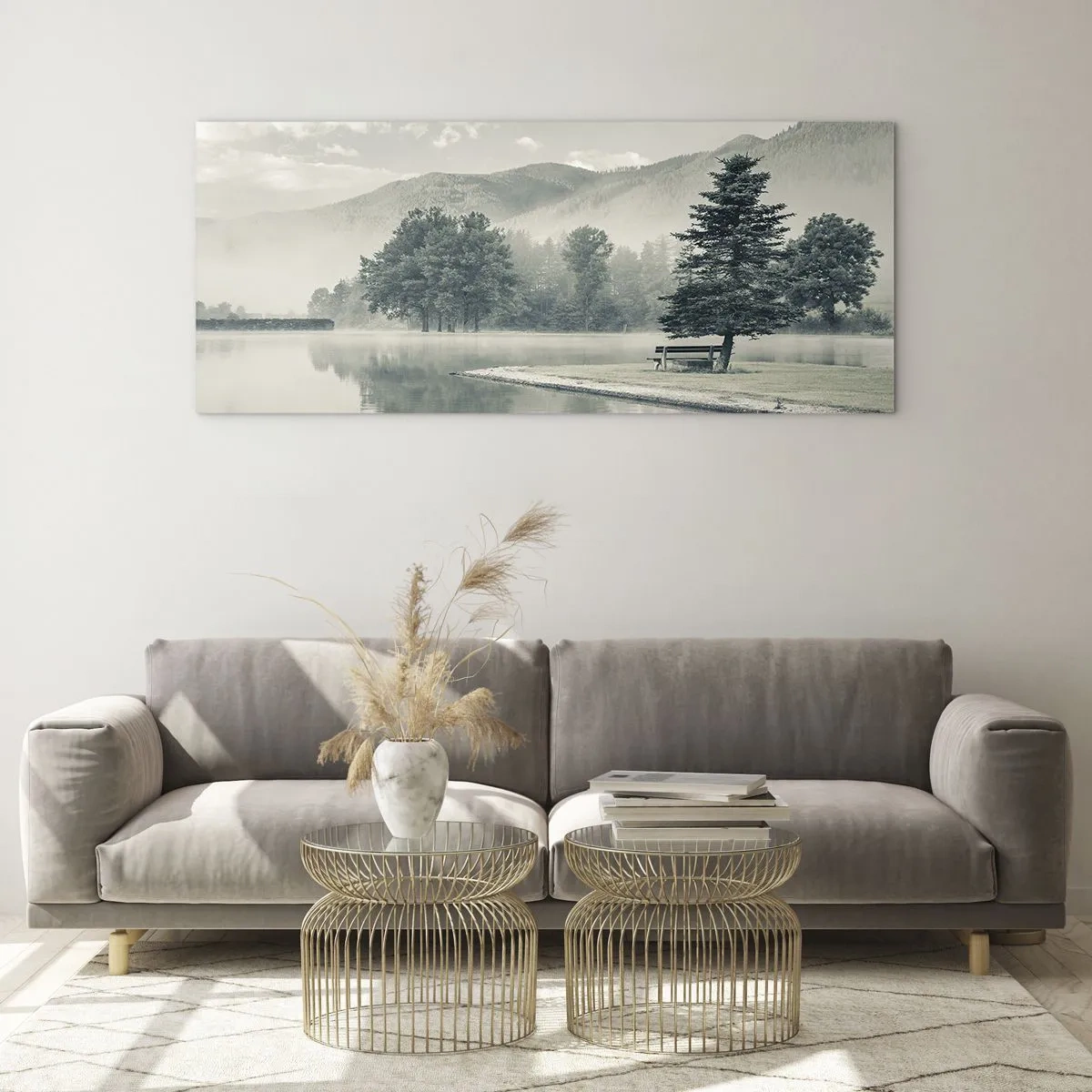 Glastavla - Bild på glas - Sjön sover fortfarande - 120x50 cm