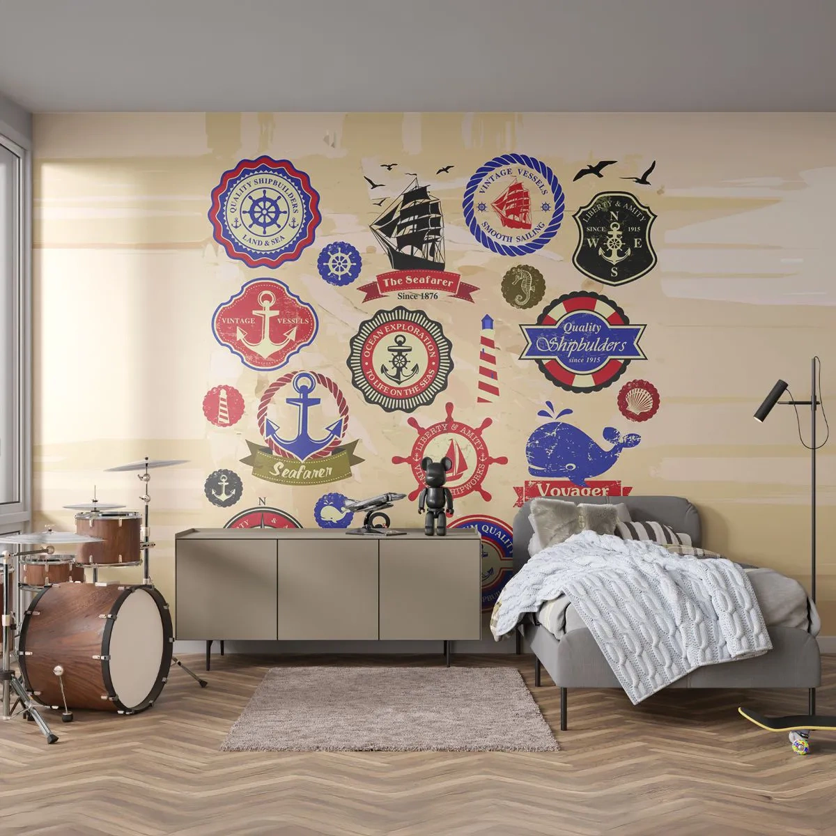 Självhäftande Fototapet Deluxe Sticker - Seglarbroderskap - Nautisk, Ankare, Kompass - 150x105 cm