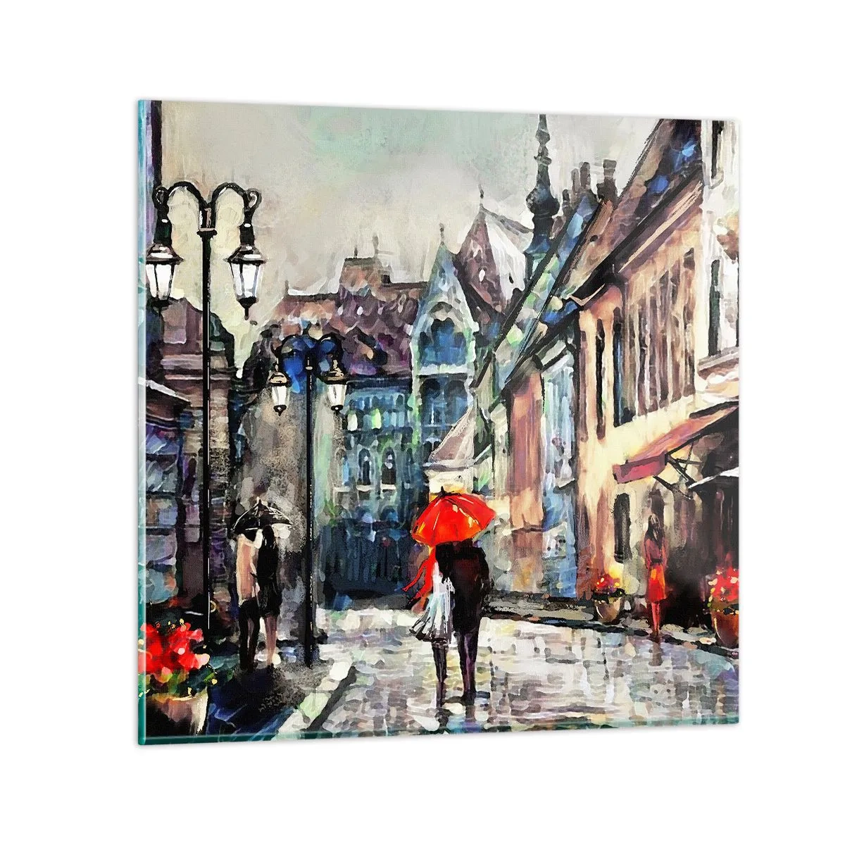 Glastavla - Bild på glas - Regn för två - 30x30 cm