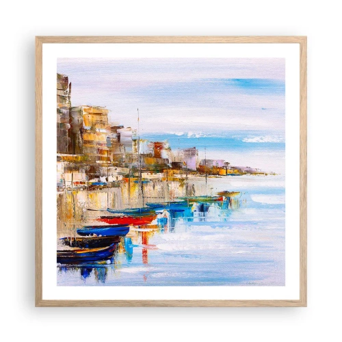 Affisch i ram av ljusek - Flerfärgad urban hamn - 60x60 cm
