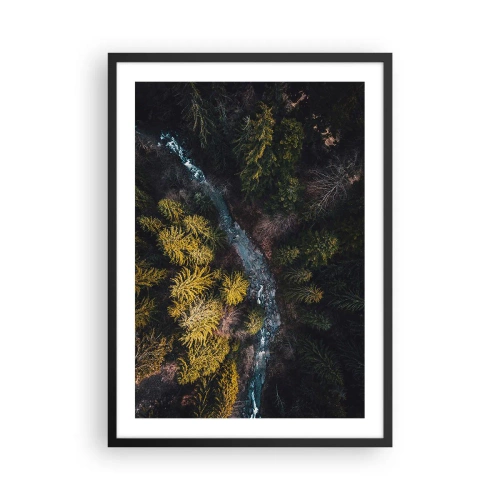 Affisch i svart ram - En fågelperspektiv över en skogsbäck - 50x70cm - Snabbt, allt snabbare - Modern väggdekoration för vardagsrum och sovrum ARTTOR