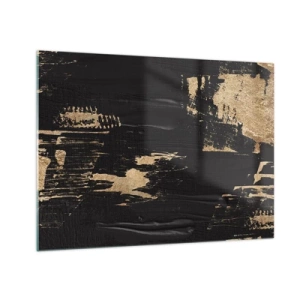 Glastavla - Bild på glas - Svart och guld abstraktion med en penseldragsliknande textur - 70x50cm - Ett spår av beröring - Modern väggdekoration för vardagsrum och sovrum ARTTOR